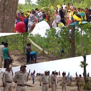 परसा ईस्ट एवं केते बासेन कोल परियोजना के लिए पेड़ों की कटाई का ग्राम घाटबर्रा में ग्रामीणों ने किया भारी विरोध, ग्रामीणों ने कहा डेढ़ घण्टे में 200 के करीब पेड़ों की हुई कटाई…..